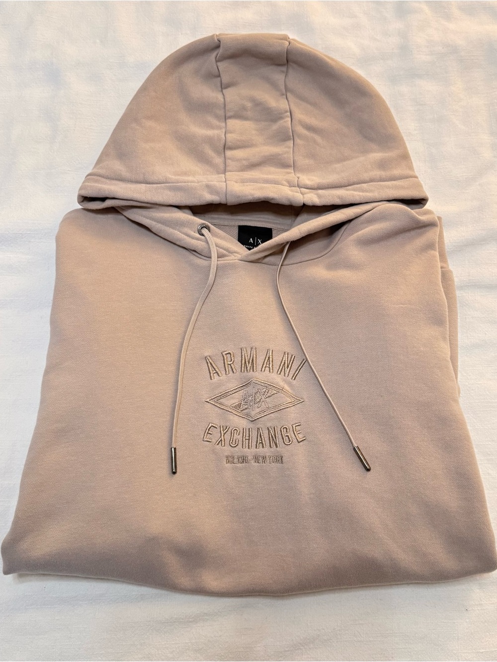 Armani Exchange Men's Light Beige Embroidered Logo Hoodie
